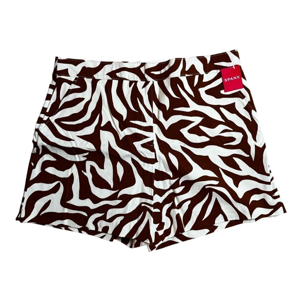 SPANX On The Go Brown Zebra Print Stretch Control Shorts Size XL NWT MSRP $92